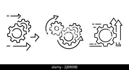 Gestion des processus optimisation des icônes opération fixer stratégie industrie Illustration de Vecteur