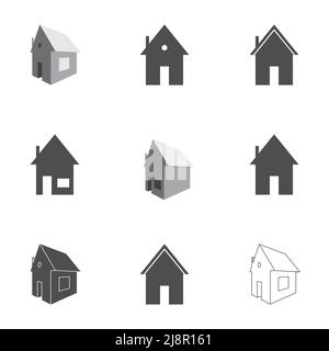 Maison maison 3D 2D icônes Illustration de Vecteur