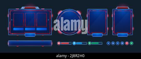 Superposition de flux d'espace, trame d'interface utilisateur de twitch de jeu.Écran de streaming, panneaux du nom d'utilisateur du joueur, menu et boutons.Modèle pour esport, vidéo en direct en ligne, numérique Illustration de Vecteur