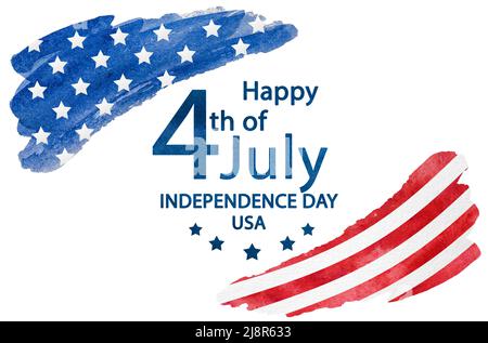 Bonne journée de l'indépendance. Dessin aquarelle du drapeau américain Banque D'Images