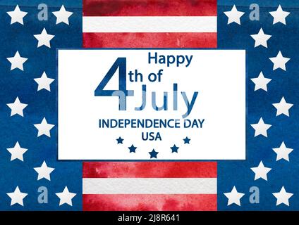 Bonne journée de l'indépendance. Dessin aquarelle du drapeau américain Banque D'Images