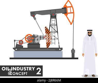 Illustration détaillée d'un camion à essence et d'une pompe à huile de style plat sur fond blanc. Illustration de Vecteur