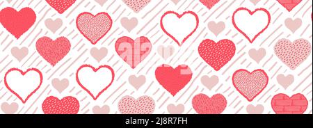 Motif coeur rouge sans coutures. Grunge les coeurs sur fond blanc. Illustration vectorielle Illustration de Vecteur