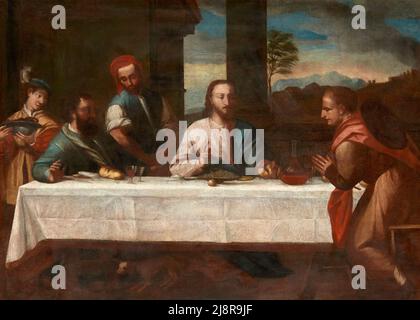 Cena in Emmaus - olio su tela - pittore veneto del XVII secolo - Bolzano, Italia, chiesa dei Cappuccini Banque D'Images