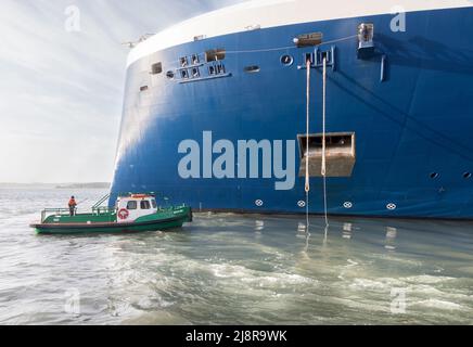 Cobh, Cork, Irlande. 18th mai 2022. Les membres d'équipage du bateau de croisière Celebrity Apex préparent les lignes d'amarrage pour le bateau de travail en approche lors des opérations d'amarrage à Cobh, Co. Cork, Irlande. - Crédit; David Creedon / Alamy Live News Banque D'Images