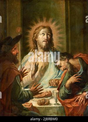 Cena in Emmaus - olio su tela - pittore lombardo della fine del XVII secolo - Suzzara (mn),Italia, chiesa parrocchiale dell’Immacolata Concezione Banque D'Images