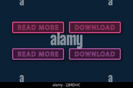Boutons néon en lire plus et télécharger Illustration de Vecteur