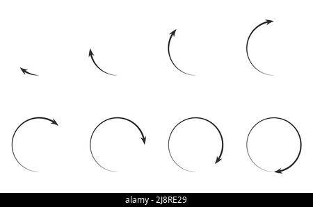 Icône de flèches rotatives créant une rotation de 45 degrés à 360 degrés Illustration de Vecteur
