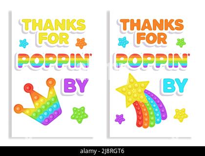 Lot de 2 cartes d'anniversaire Popit arc-en-ciel à motif jouet pour violon. Faites la fête comme un jouet en silicone tendance pour le violon dans des couleurs vives. Couronne à bulles Illustration de Vecteur