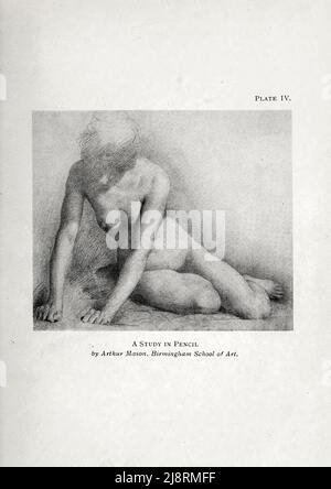 A Study in Pencil par Arthur Mason, Birniinghain School of Art Etude de la figure féminine du livre ' Studies of the Human figure : with some notes on drawing and Anatomie ' par George Montague Ellwood, and Francis Rowland Yerbury, Date de publication 1918 Editeur Londres : B.T. Batsford Banque D'Images