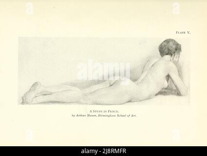 A Study in Pencil par Arthur Mason, Birniinghain School of Art Etude de la figure féminine du livre ' Studies of the Human figure : with some notes on drawing and Anatomie ' par George Montague Ellwood, and Francis Rowland Yerbury, Date de publication 1918 Editeur Londres : B.T. Batsford Banque D'Images