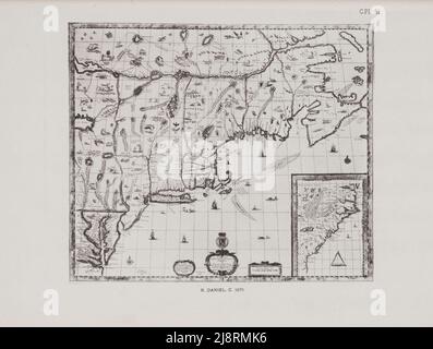 Carte de R. DANIEL 1679 de l'iconographie de l'île de Manhattan, 1498-1909 compilé à partir de sources originales et illustré par photo-intaglio reproductions de cartes, plans, vues, et documents importants dans les collections publiques et privées - Volume 2 par Stokes, I. N. Phelps (Isaac Newton Phelps), 1867-1944 Éditeur New York : Robert H. Dodd 1915. Incluant la cartographie: Un essai sur le développement de la connaissance concernant la géographie de la côte est de l'Amérique du Nord; Manhattan Island et ses environs sur les cartes et les cartes tôt / par F.C. Wieder et I.N. Phelps Stokes. Les cartes Manatus. Le Castello Banque D'Images