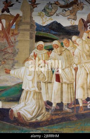 Storie di San Benedetto - Particolare da “ Dio punisce Fiorenzo “- affresco - Luca Signorelli - 1495 - Monte Oliveto Maggiore (si) ,italia, Abbazia OL Banque D'Images