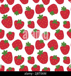 Motif sans couture de fruits aux fraises avec feuilles vertes sur fond blanc. Modèle de mode avec fleurs et feuilles pour les textiles, l'impression, les vêtements Banque D'Images