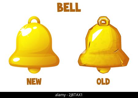 Icônes Golden, nouvelles et anciennes cloches. Objet isolé Illustration de Vecteur