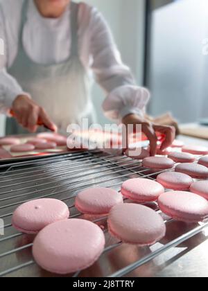 Femme chef à la fabrication de macarons - photo de stock Banque D'Images