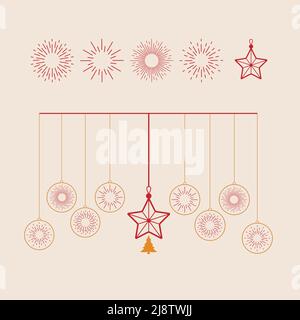 Étoiles de Noël suspendues et étincelantes isolées sur fond rose clair. Element pour Noël et Joyeux motif vectoriel du nouvel an. Illustration de Vecteur