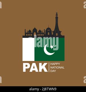 Le logo de la Journée nationale du Pakistan, avec une inscription en traduction arabe « Spirit of the Union, National Day, Pakistan , illustration vectorielle Illustration de Vecteur