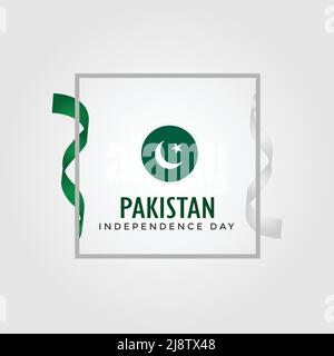 Ruban sur poteau avec drapeau du Pakistan.Modèle pour la conception de l'affiche du jour de l'indépendance Illustration de Vecteur