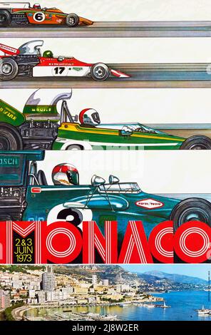 Affiche ancienne pour la course de Formule 1 du Grand Prix de Monaco 1973 , 1973 Banque D'Images