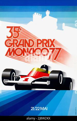 Affiche ancienne pour la course de Formule 1 du Grand Prix de Monaco 1977 , 35E Banque D'Images