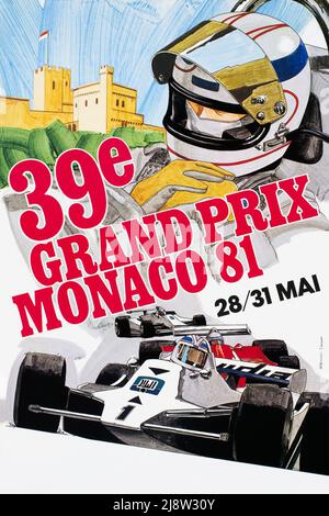 Affiche ancienne pour la course de Formule 1 du Grand Prix de Monaco 1981 , 39E Banque D'Images