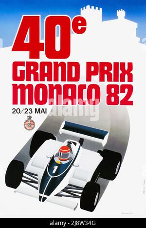 Affiche ancienne pour la course de Formule 1 du Grand Prix de Monaco 1982 , 40E Banque D'Images