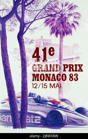 Affiche ancienne pour la course de Formule 1 du Grand Prix de Monaco 1983 , 41E Banque D'Images