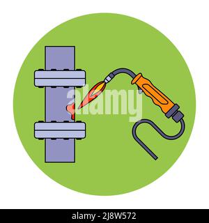 la machine à souder répare un tuyau en fer. illustration vectorielle plate. Illustration de Vecteur