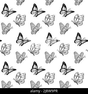 Motif papillon sans coutures. Motif été. Illustration vectorielle dessinée à la main Illustration de Vecteur