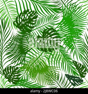 Feuilles de palmier à fond vert sans couture. Monstera part. Illustration vectorielle Illustration de Vecteur
