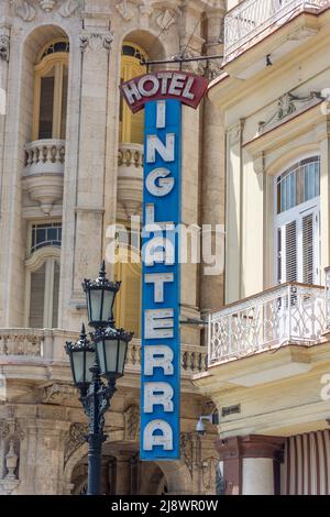 Hotel Inglaterra panneau, Paseo del Prado, la Vieille Havane, la Havane, la Habana, République de Cuba Banque D'Images