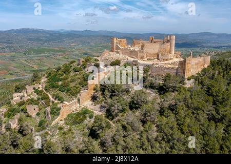 Le château de Xivert dans d'Alcalà de Xivert castellon espagne de Templarios Twin Towers Banque D'Images