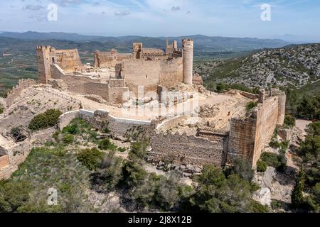 Le château de Xivert dans d'Alcalà de Xivert castellon espagne de Templarios Twin Towers Banque D'Images