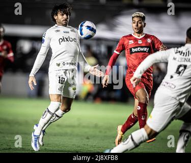 Santos, Sao Paulo, Brésil. 18th mai 2022. Sudamericana Soccer Cup - scène de groupe: Santos vs Union la Calera (Chili). 18 mai 2022, Santos, Sao Paulo, Brésil: Match de football entre Santos et Union la Calera (Chili), valable pour le cinquième tour de la coupe de football du Groupe C de Sudamericana, qui s'est tenu au stade Vila Belmiro, à Santos, sur la côte de Sao Paulo, mercredi (18). L'équipe de Santos a gagné le match par les scores de 1-0, avec un but marqué par Lucas Barbosa. Credit: Leonardo Sguacabia/Thenews2 (Credit image: © Leonardo Sguacabia/TheNEWS2 via ZUMA Press Wire) Banque D'Images