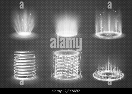 Ensemble de portails magiques monochromes réalistes avec effets de lumière illustration vectorielle isolée transparente en arrière-plan Illustration de Vecteur