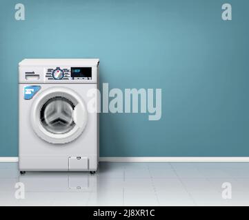 Fond réaliste avec lave-linge moderne dans une buanderie vide illustration vectorielle Illustration de Vecteur