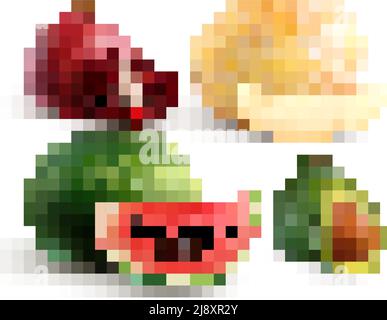 Ensemble réaliste de fruits entiers et coupés en grenade melon pastèque et avocat isolés sur fond blanc illustration vectorielle Illustration de Vecteur