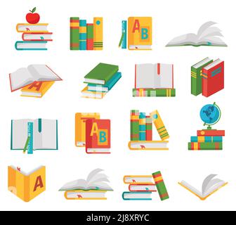 L'icône de livres scolaires colorés place les livres dans différentes positions dans différentes couleurs et sur différents thèmes illustration vectorielle Illustration de Vecteur