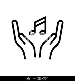 Vecteur d'icône mains avec note. Musique. Style d'icône ligne. Illustration de conception simple modifiable Illustration de Vecteur