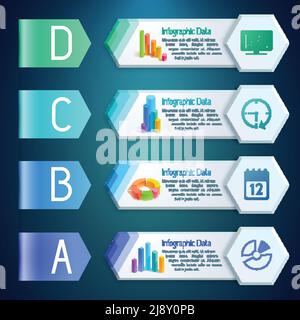 Bandeaux numériques infographiques avec graphiques graphiques graphiques graphiques icônes illustration de vecteur de quatre options hexagons Illustration de Vecteur