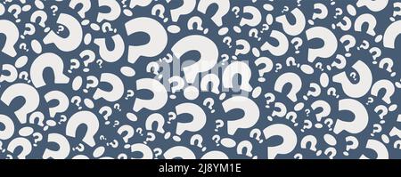 Concept FAQ. Bannière bleue avec de nombreux points d'interrogation aléatoires motif transparent. Service client. Assistance ou assistance en ligne. Solution au problème. Aide Illustration de Vecteur