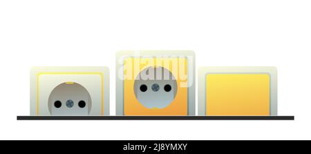 Prises et interrupteurs. Appareils électriques pour réseaux domestiques. Pièces de rechange pour travaux d'électricien. Isolé sur fond blanc. Vecteur. Illustration de Vecteur