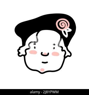 Doodle visage de femme âgée. Contour humain dessiné à la main isolé sur fond blanc. Grand-mère drôle dans un béret avec une fleur. Caricature grand-mère. Femme Illustration de Vecteur