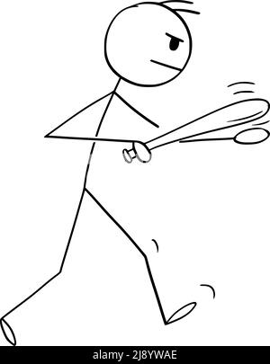 Personne agressive avec Baton ou Bat va se battre, Illustration de la figure de bâton de dessin vectoriel Illustration de Vecteur