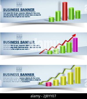 Bannières horizontales pour infographie d'entreprise avec graphique 3D coloré et flèches illustration vectorielle isolée Illustration de Vecteur