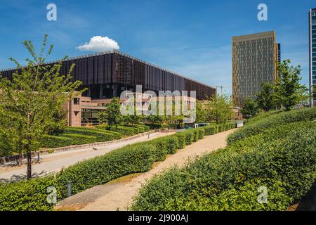 LUXEMBOURG, MAI 2022 : les bâtiments de la Cour de justice de la Communauté européenne dans le quartier de la place de l'Europe Kirchberg Banque D'Images