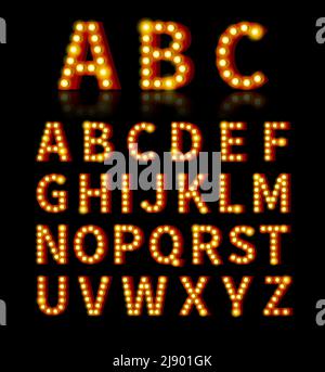 Police de l'ampoule. Texte et signe, ampoule lumineuse, motif alphabet. Illustration vectorielle Illustration de Vecteur