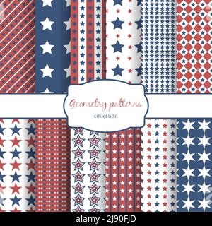 Ensemble d'étoiles et de rayures motifs sans couture. Ligne, ligne et diagonale et géométrie. Illustration vectorielle Illustration de Vecteur