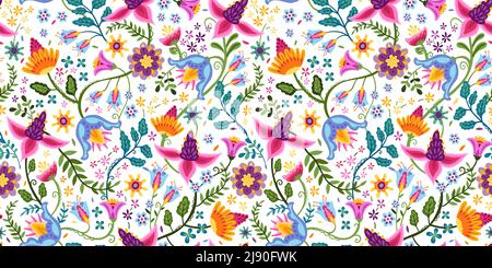 Joli motif fleuri dessiné à la main sans couture avec fleurs et feuilles de coloful, arrière-plan vibrant, idéal pour les textiles, les surfaces, les fonds, bannières, wal Illustration de Vecteur